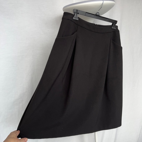 Pink Tartan (8) black gabardine midi skirt with pockets and soft front pleats. - Picture 3 of 14